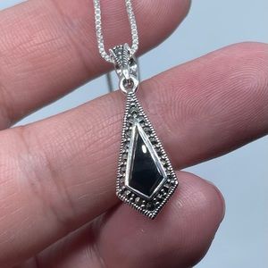 Sterling Silver Black Onyx Marcasite Necklace